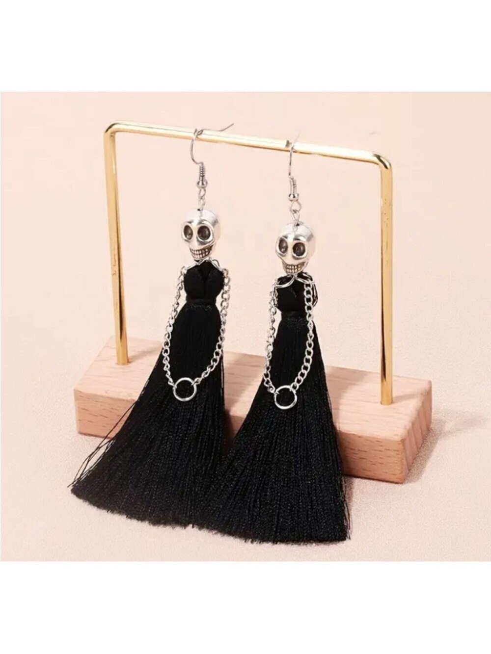 Halloween Tassel Skeleton Lady Goth Earrings Black Stainless new